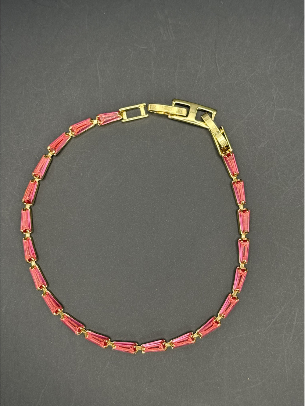candy+clover hot pink gold tone tennis bracelet